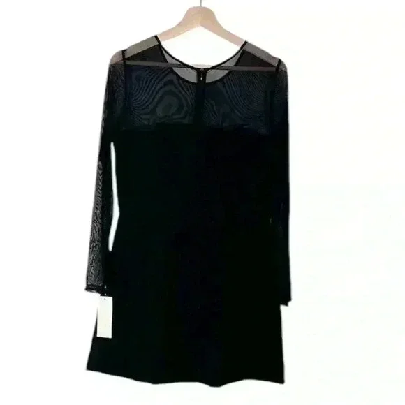 NWT French Connection Sheer Long Sleeve A Line Dress | Black | SZ‎ 10 - Picture 9 of 11